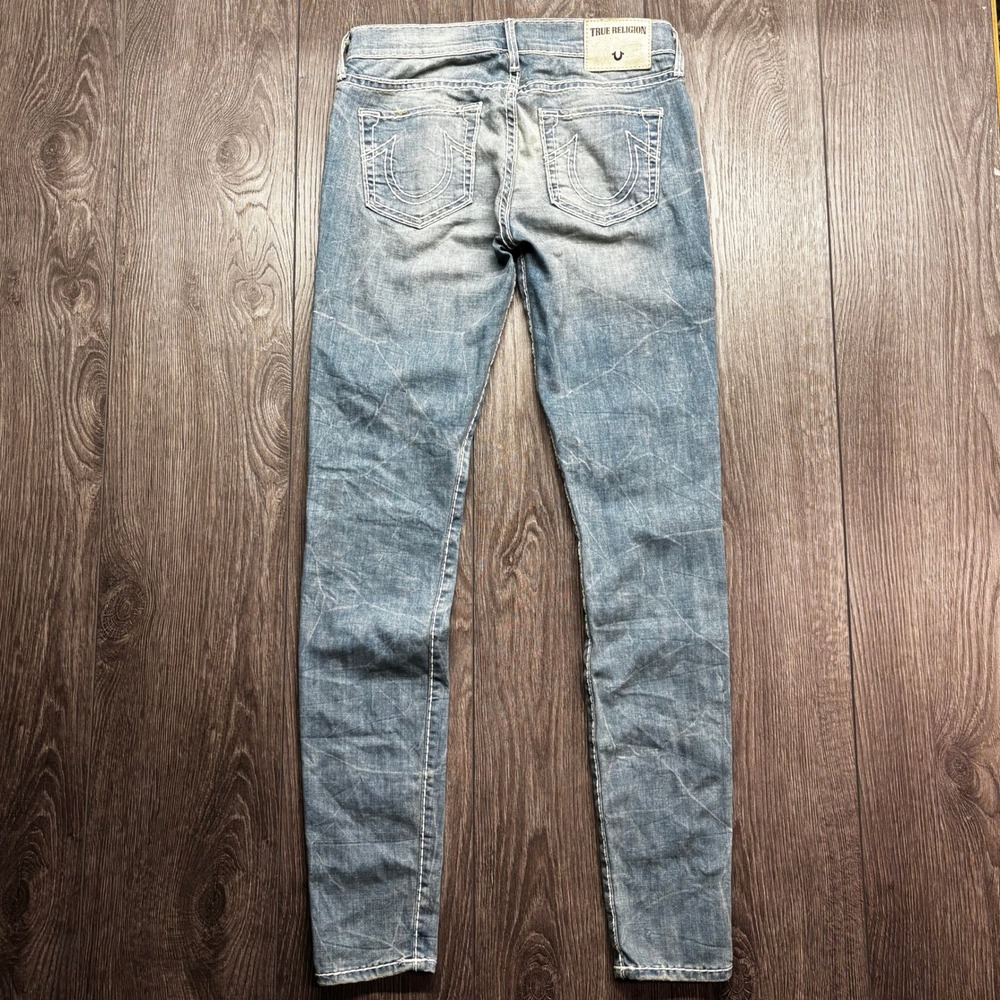 True Religion Casey 26 Low Rise Super Skinny Jeans Blue Big T Stitch Y2K Size 26
